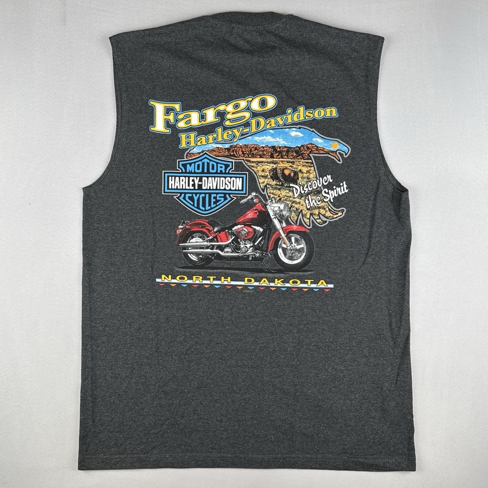 Vintage 2006 Harley Davidson Fargo ND Sleeveless T Shirt USA Large Biker